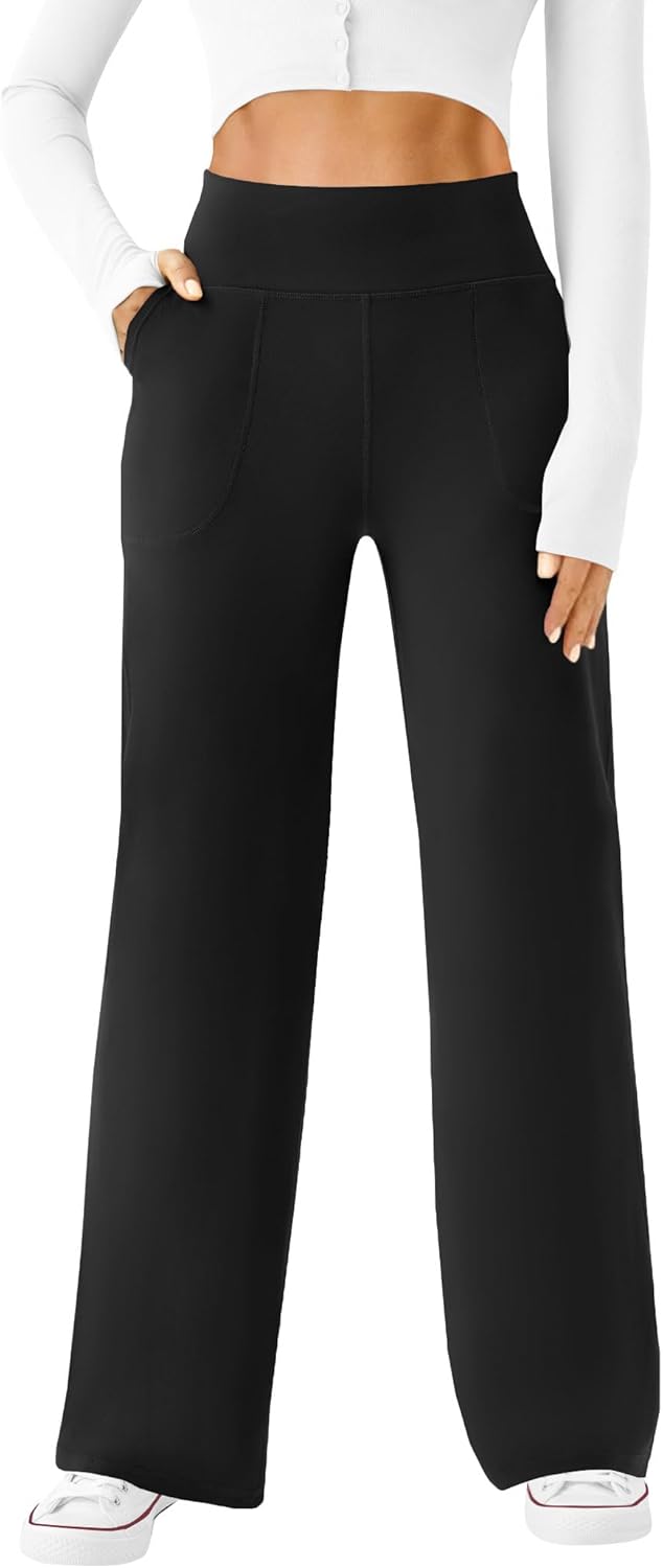 Women Wide Leg Yoga Pants Casual Work Dress Pants Lounge Sweatpants High Waist Comfy Loose Trousers with Pockets