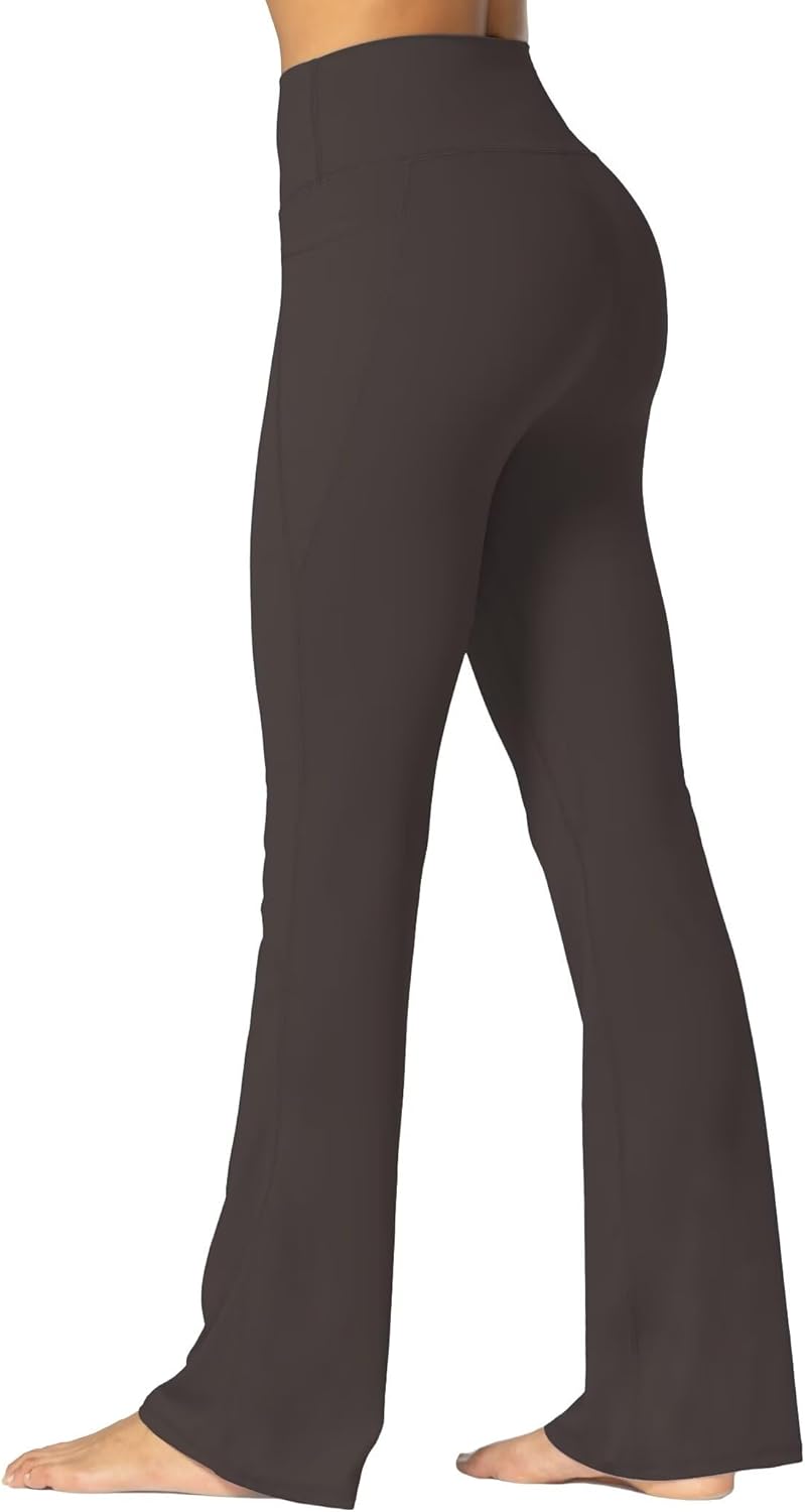 Women Mini Flare Leggings with Pockets High Waisted Tummy Control Yoga Pants Bootcut Workout Gym Casual