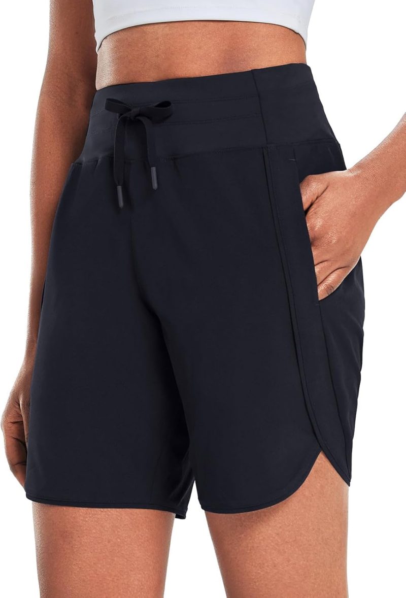 Womens 7" Athletic Long Running Shorts Workout Gym Quick Dry Hiking Shorts High Waisted Zipper Pocket