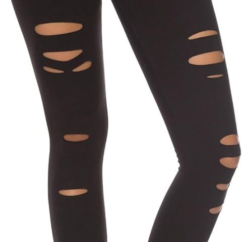 Women High Waist Yoga Pants Cutout Ripped Tummy Control Workout Running Yoga Skinny Leggings
