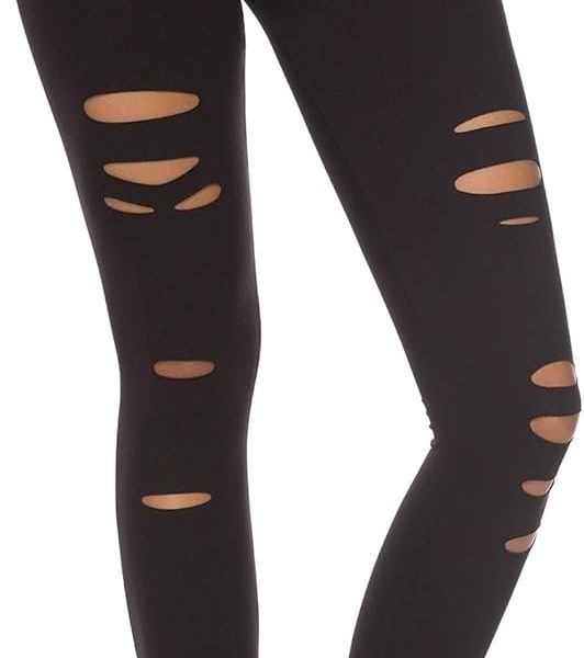 Women High Waist Yoga Pants Cutout Ripped Tummy Control Workout Running Yoga Skinny Leggings