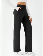 Women Wide Leg Yoga Pants Casual Work Dress Pants Lounge Sweatpants High Waist Comfy Loose Trousers with Pockets