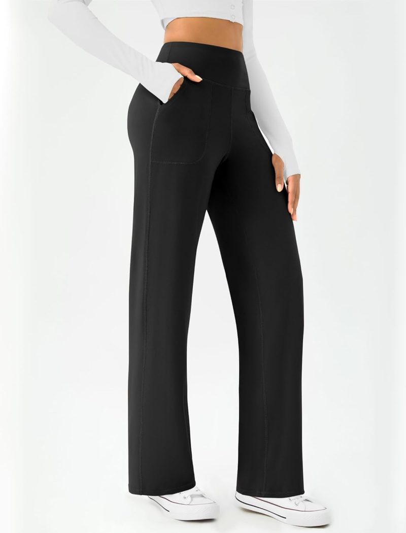 Women Wide Leg Yoga Pants Casual Work Dress Pants Lounge Sweatpants High Waist Comfy Loose Trousers with Pockets