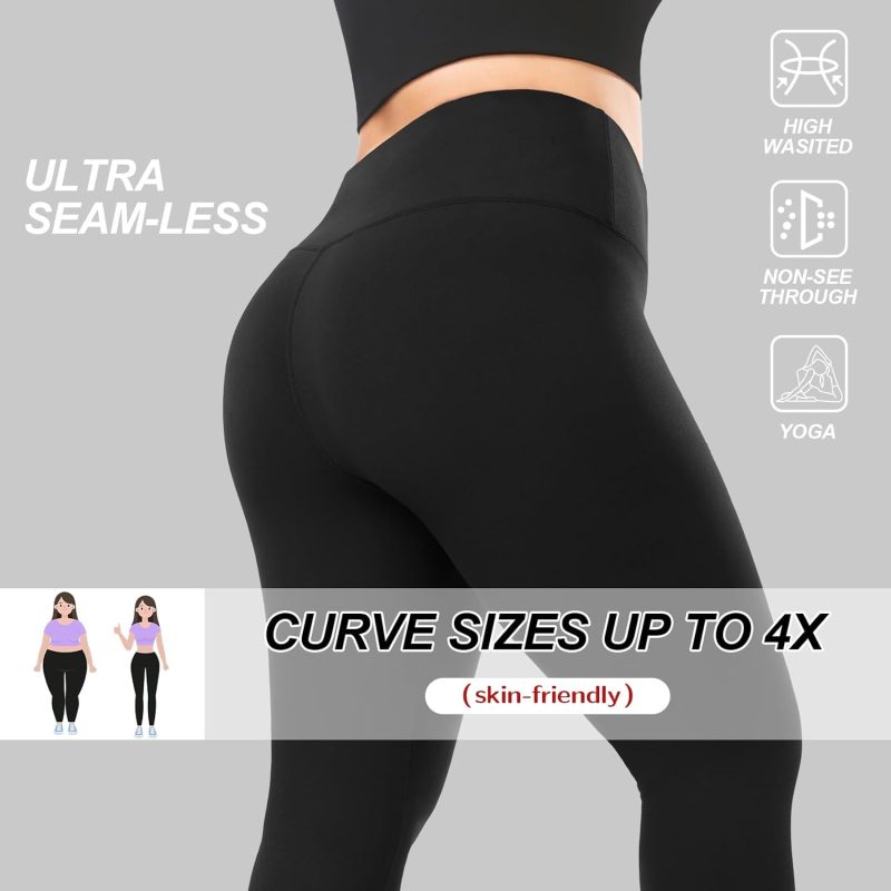 Plus Size Leggings for Women 1X-4X-High Waist Stretchy Soft Black Comfortable Workout Spandex Yoga Tights Pants