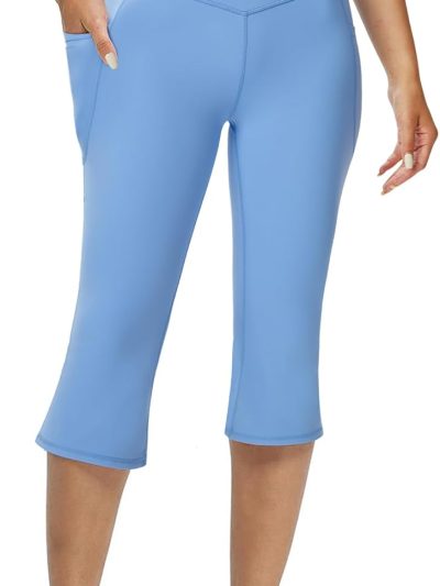Women Flare Leggings with Pockets-Crossover High Waisted Bootcut Yoga Pants-Tummy Control Bell Bottom Leggings