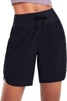 Womens 7" Athletic Long Running Shorts Workout Gym Quick Dry Hiking Shorts High Waisted Zipper Pocket