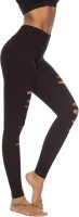 Women High Waist Yoga Pants Cutout Ripped Tummy Control Workout Running Yoga Skinny Leggings
