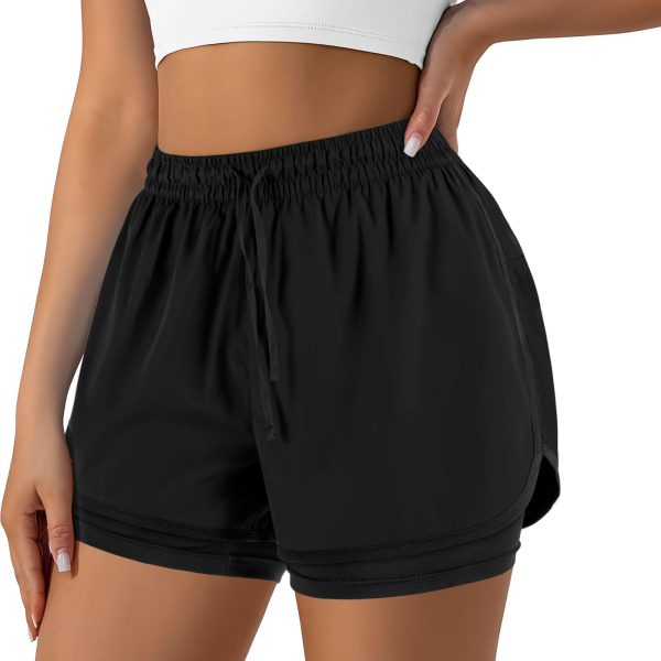 Womens 2 in 1 Running Shorts for Gym Yoga Workout Athletic Shorts High-Waisted Shorts with Liner Pockets
