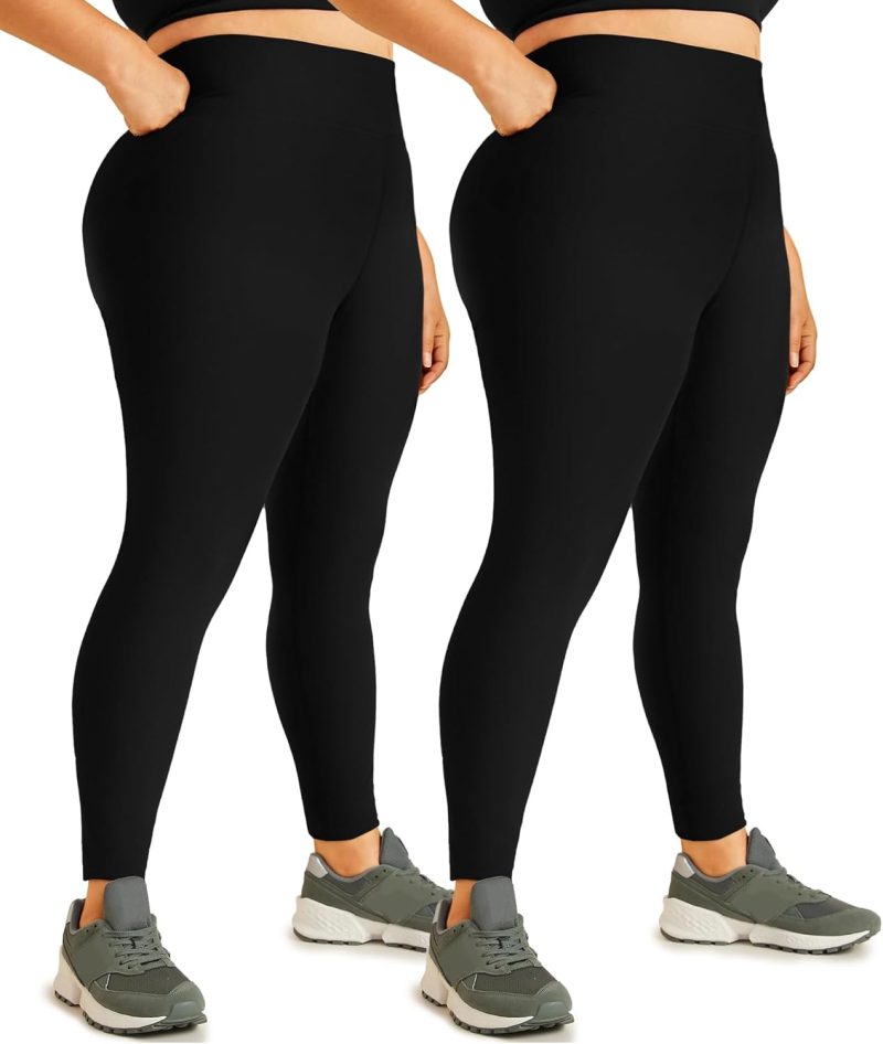 Plus Size Leggings for Women 1X-4X-High Waist Stretchy Soft Black Comfortable Workout Spandex Yoga Tights Pants