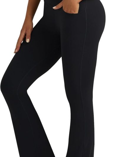 Flare Leggings for Women Yoga Pants with Pockets High Waisted Crossover Flare Leggings Bootcut Casual Yoga Pants