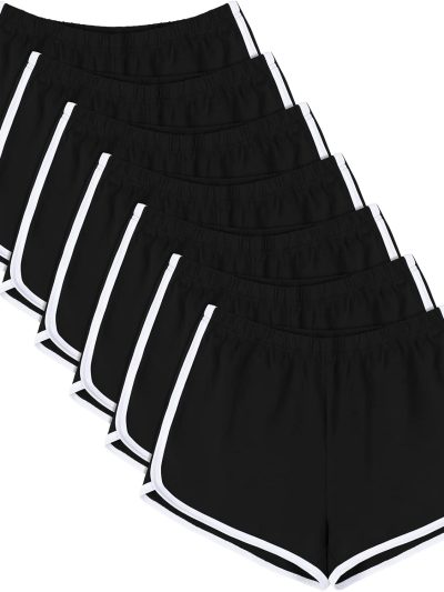 7 Pack Womens Cotton Shorts, Dolphin Booty Athletic Gym Sports Shorts for Yoga Lounge Running