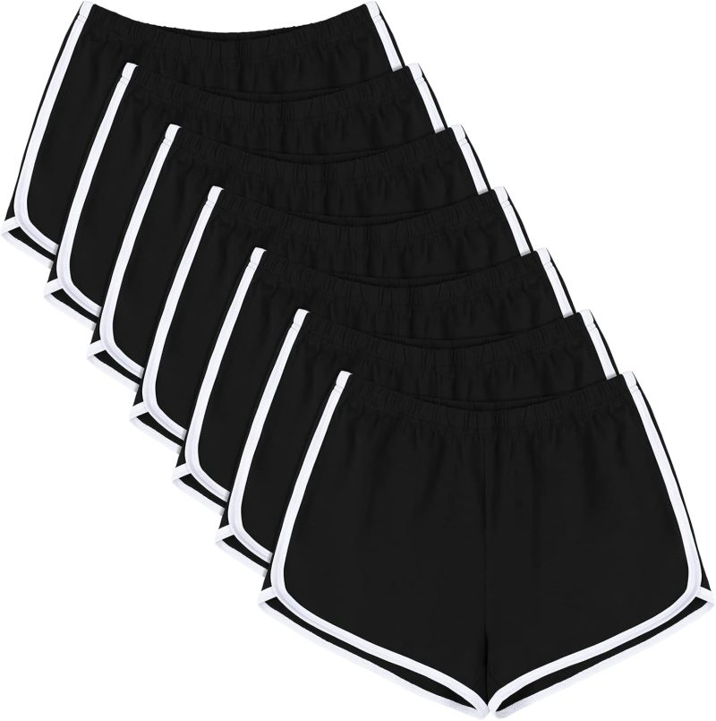 7 Pack Womens Cotton Shorts, Dolphin Booty Athletic Gym Sports Shorts for Yoga Lounge Running