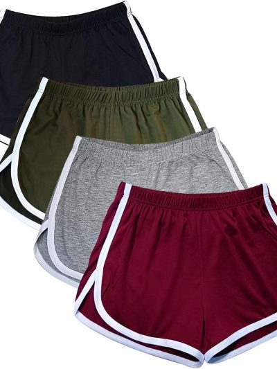 4 Pack Womens Cotton Yoga Dance Short Pants Sport Shorts Summer Athletic Cycling Hiking Sports Shorts