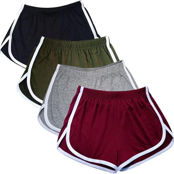 4 Pack Womens Cotton Yoga Dance Short Pants Sport Shorts Summer Athletic Cycling Hiking Sports Shorts