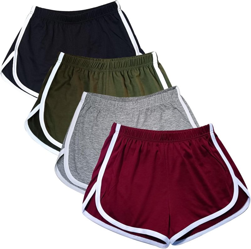 4 Pack Womens Cotton Yoga Dance Short Pants Sport Shorts Summer Athletic Cycling Hiking Sports Shorts