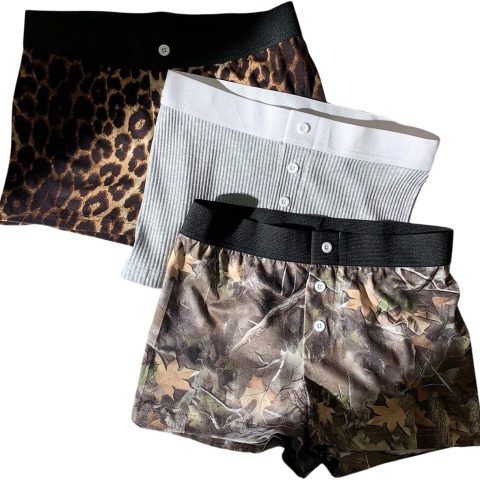 Womens 3 Pack Gym Shorts Leopard Striped Polka Dots Work Out Biker Shorts Yoga Leggings