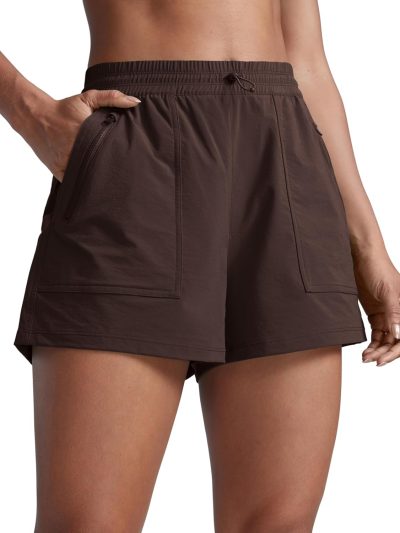High Waisted Hiking Shorts for Women 3" - Water Resistant Cargo for Athletic Travel Outdoor with Zip Pockets