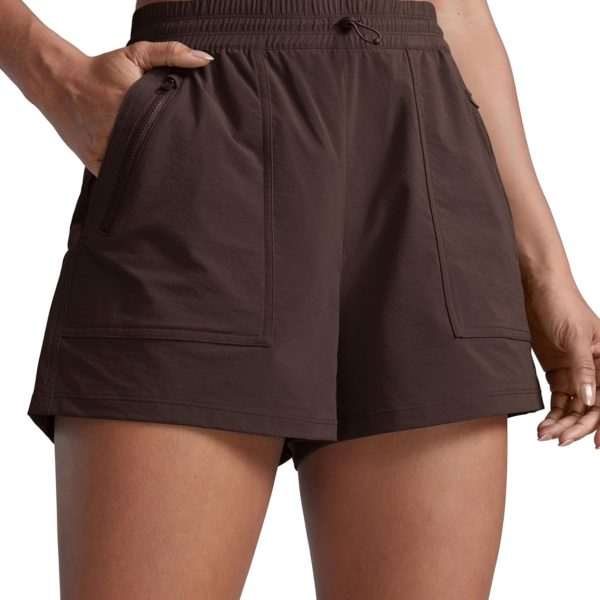 High Waisted Hiking Shorts for Women 3" - Water Resistant Cargo for Athletic Travel Outdoor with Zip Pockets
