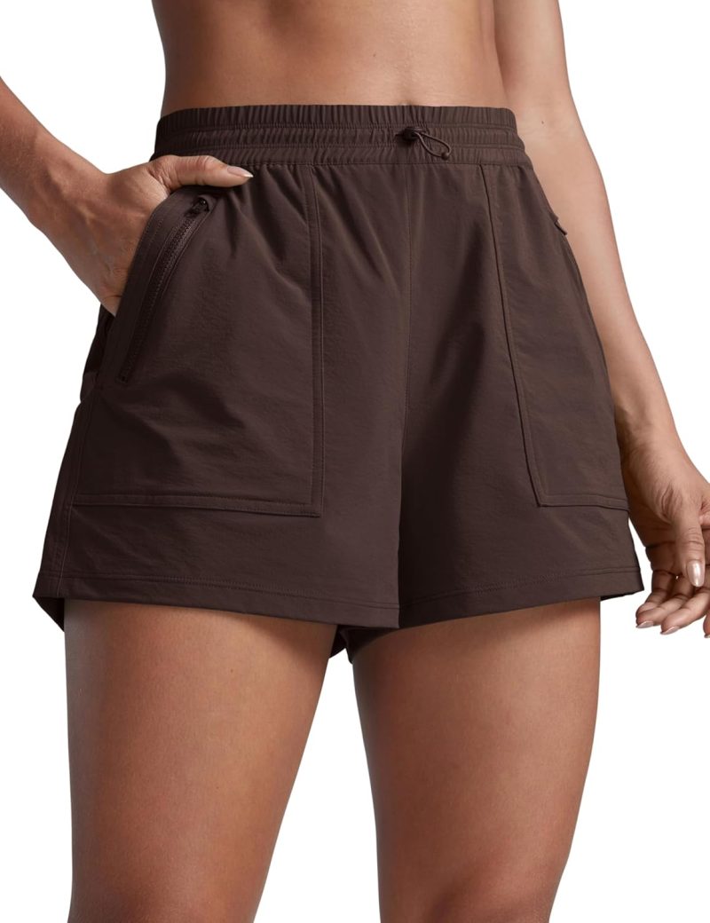 High Waisted Hiking Shorts for Women 3" - Water Resistant Cargo for Athletic Travel Outdoor with Zip Pockets