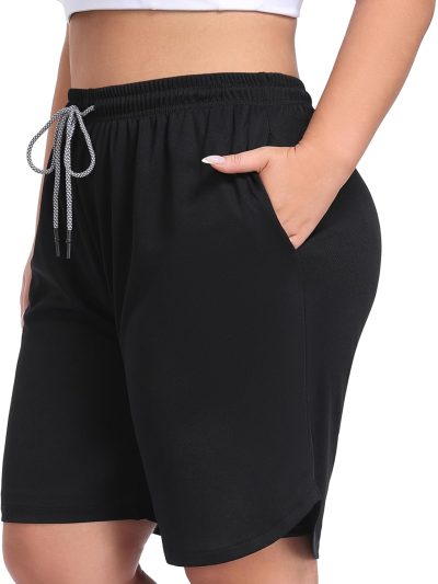 Womens Plus Size 2 in 1 Running Shorts with Liner, Casual Workout Training Gym Athletic Sport Shorts with Pockets