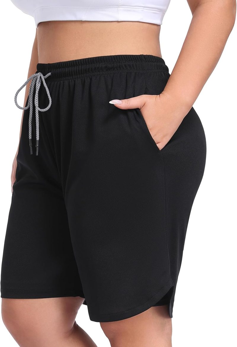 Womens Plus Size 2 in 1 Running Shorts with Liner, Casual Workout Training Gym Athletic Sport Shorts with Pockets