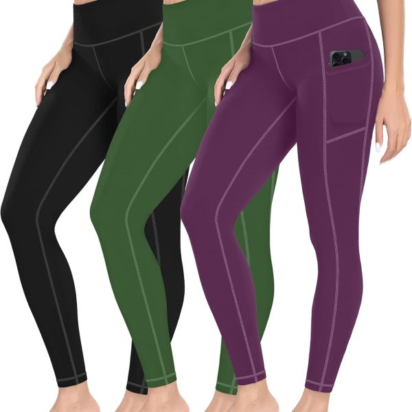 High Waist Yoga Leggings with Pockets for Women - Buttery Soft Workout Stretchy Yoga Pants Pack of 3