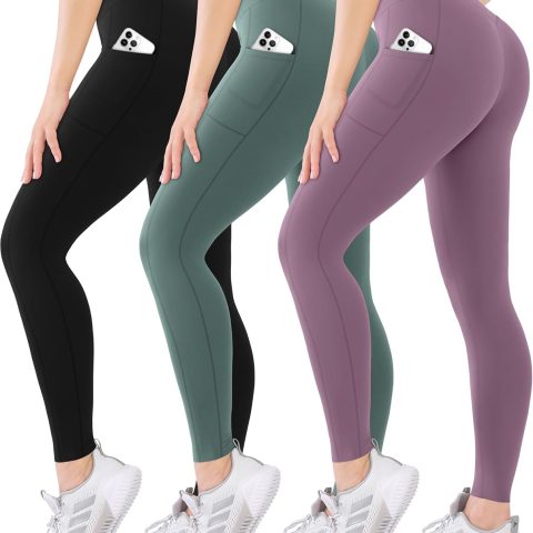 Pack High Waisted Leggings for Women-Soft Athletic Tummy Control Pants for Running Yoga Workout Reg & Plus Size