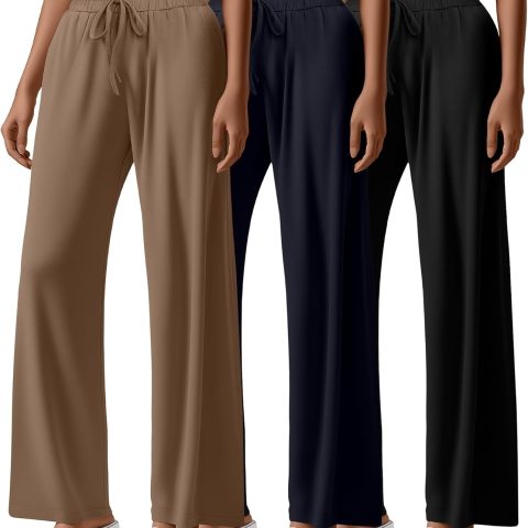 Pack Women Wide Leg Yoga Pant High Waist Drawstring Sweatpants Loose Open Bottom Lounge Pants with Pockets