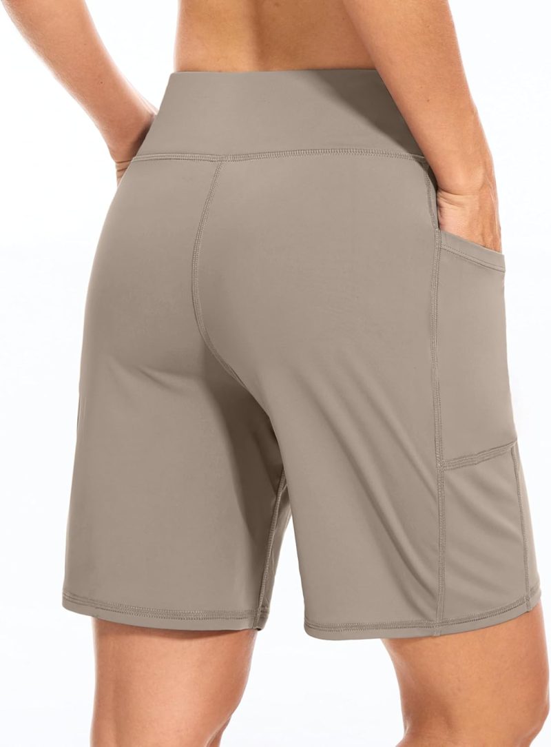 Womens 7" Bermuda Shorts with Pockets High Waisted Stretch Athletic Long Shorts for Women Workout Casual