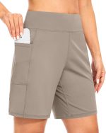 Womens 7" Bermuda Shorts with Pockets High Waisted Stretch Athletic Long Shorts for Women Workout Casual