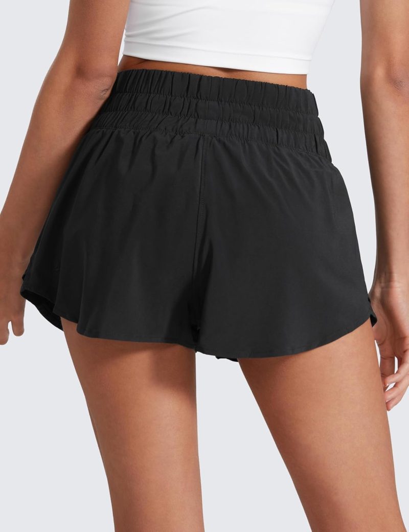 Ruffle Skirt Overlay Athletic Shorts for Women - High Waisted Flowy for Workout Running Tennis with Zip Pocket