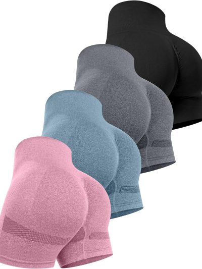 Workout Shorts Sets for Women, High Waisted Gym Butt Lifting Scrunch Butt Seamless Shorts