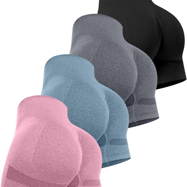 Workout Shorts Sets for Women, High Waisted Gym Butt Lifting Scrunch Butt Seamless Shorts