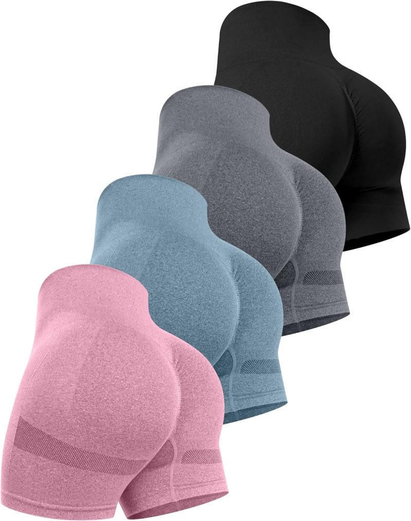 Workout Shorts Sets for Women, High Waisted Gym Butt Lifting Scrunch Butt Seamless Shorts