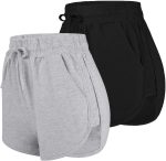 2 Pack Cotton Yoga Short Women Summer Running Gym Sports Waistband Shorts with Pockets