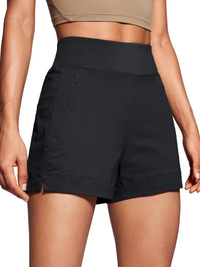 Womens Lightweight Mid Rise Hiking Shorts 4'' - Stretch for Athletic Summer Travel Outdoor Golf with Zip Pockets