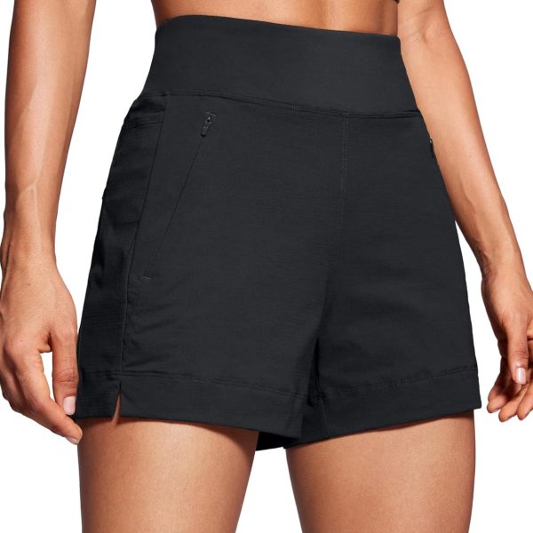 Womens Lightweight Mid Rise Hiking Shorts 4'' - Stretch for Athletic Summer Travel Outdoor Golf with Zip Pockets