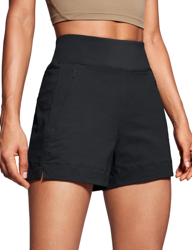 Womens Lightweight Mid Rise Hiking Shorts 4'' - Stretch for Athletic Summer Travel Outdoor Golf with Zip Pockets