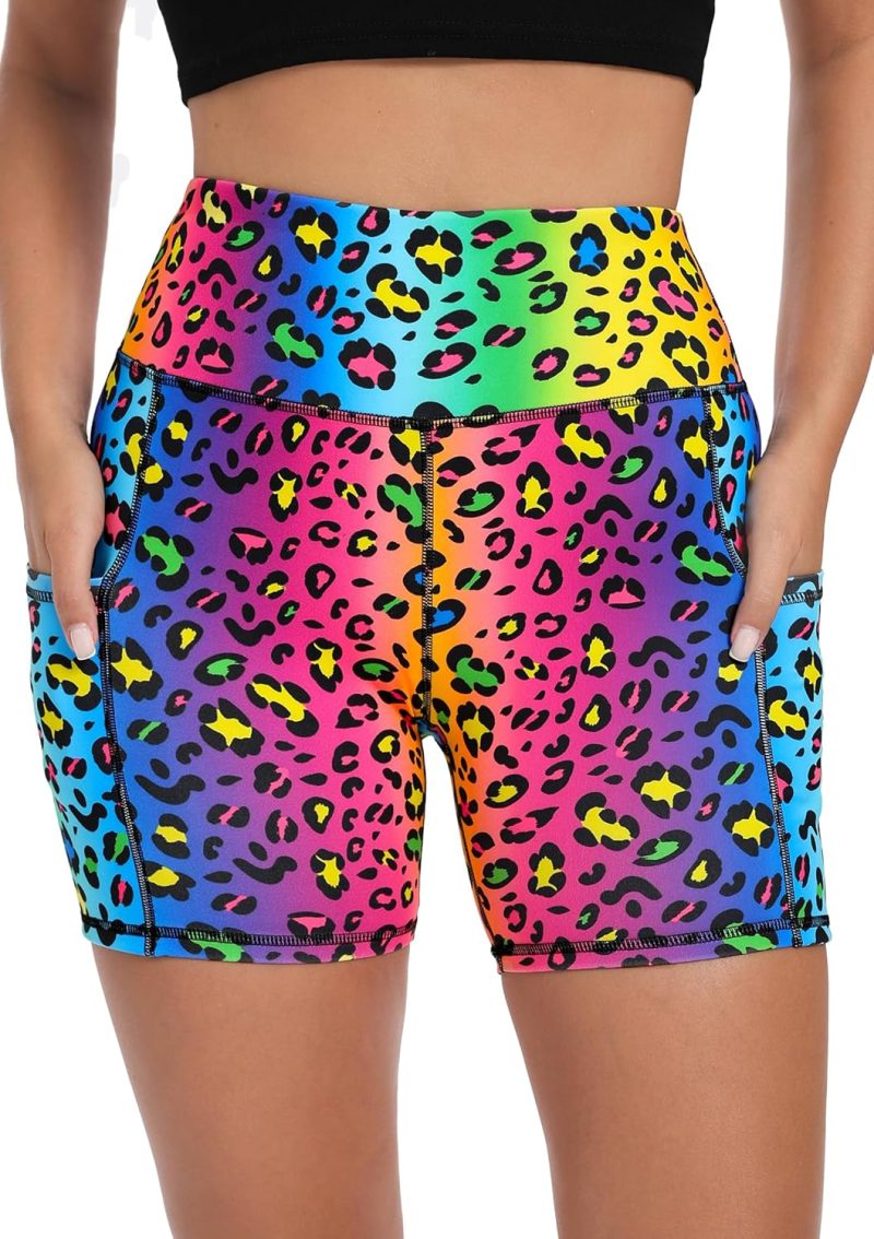 Workout Biker Shorts for Women with Pockets - High Waisted Stretchy Buttery Soft Athletic Running Yoga Shorts 5 inches