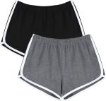 Womens Cotton Gym Yoga Summer Running Active Dance Elastic Shorts, Pack of 2
