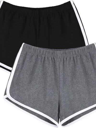 Womens Cotton Gym Yoga Summer Running Active Dance Elastic Shorts, Pack of 2