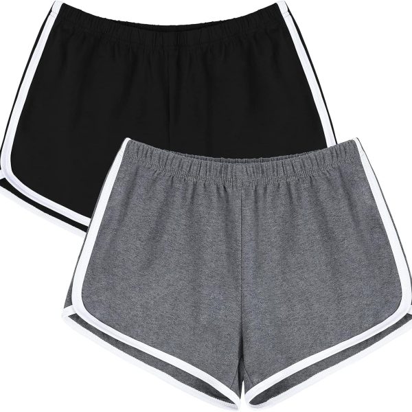 Womens Cotton Gym Yoga Summer Running Active Dance Elastic Shorts, Pack of 2