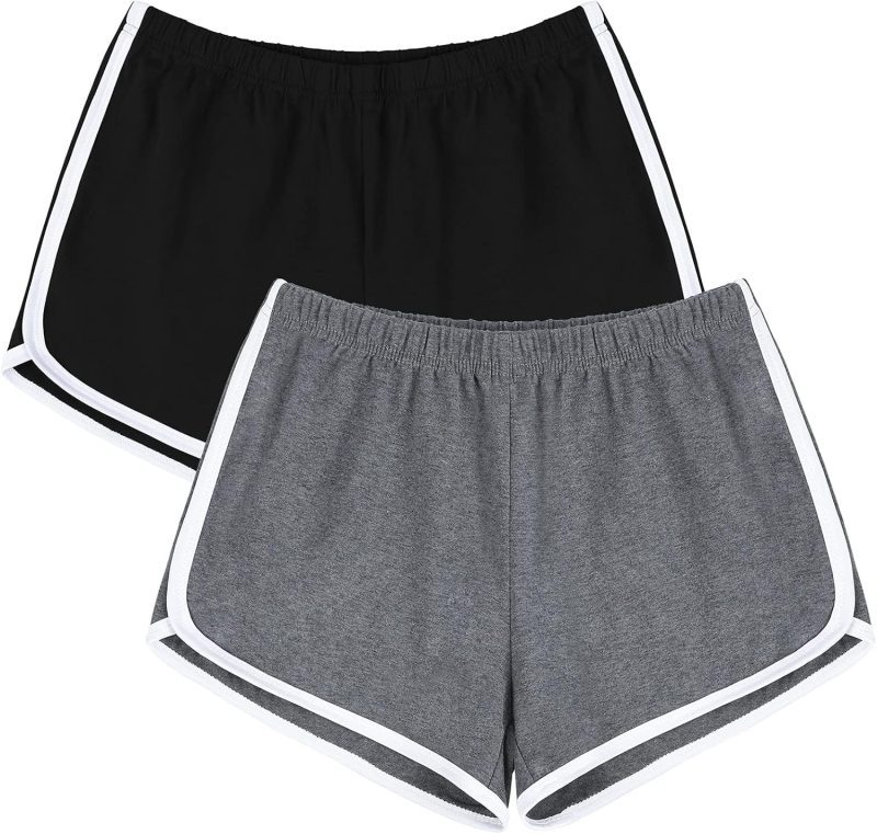 Womens Cotton Gym Yoga Summer Running Active Dance Elastic Shorts, Pack of 2